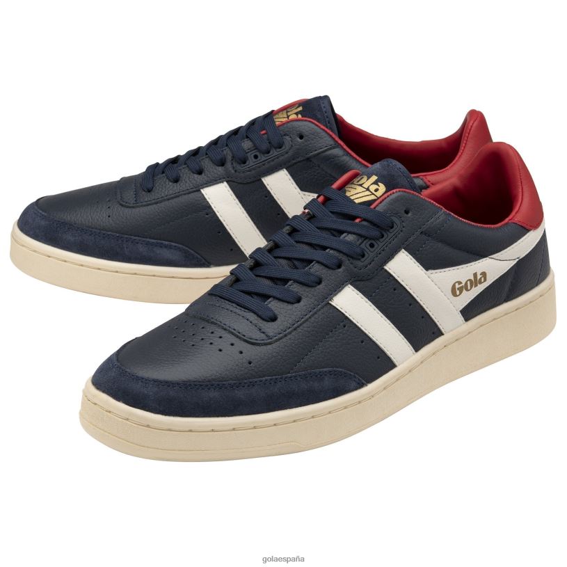 calzado V4PZL141 hombres Gola zapatillas clásicas contact de piel azul marino/blanco hueso/rojo oscuro