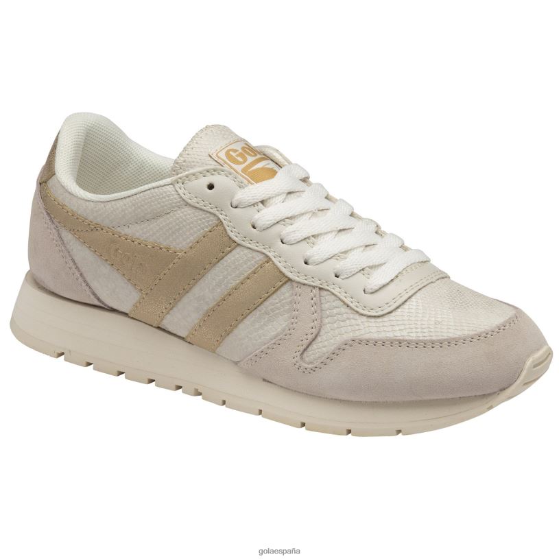 calzado V4PZL372 mujer Gola zapatillas clásicas de lagarto daytona blanco hueso/oro