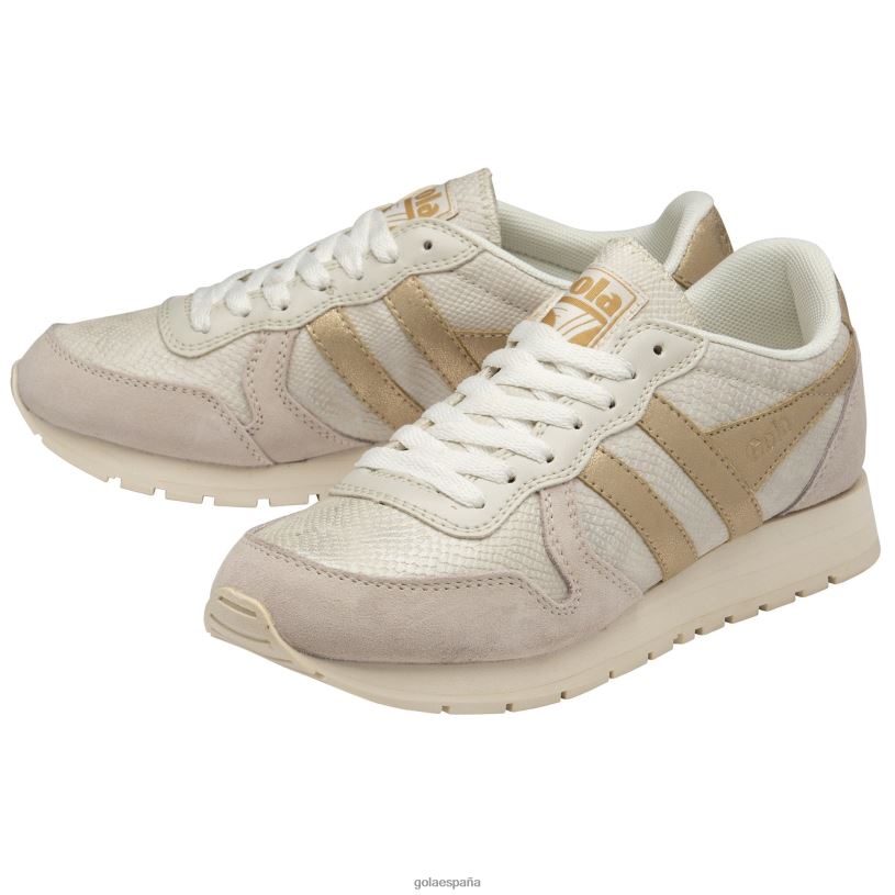 calzado V4PZL372 mujer Gola zapatillas clásicas de lagarto daytona blanco hueso/oro
