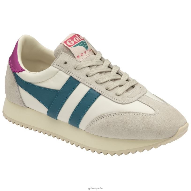 calzado V4PZL391 mujer Gola zapatillas clásicas boston '78 blanco roto/verde azulado/fucsia