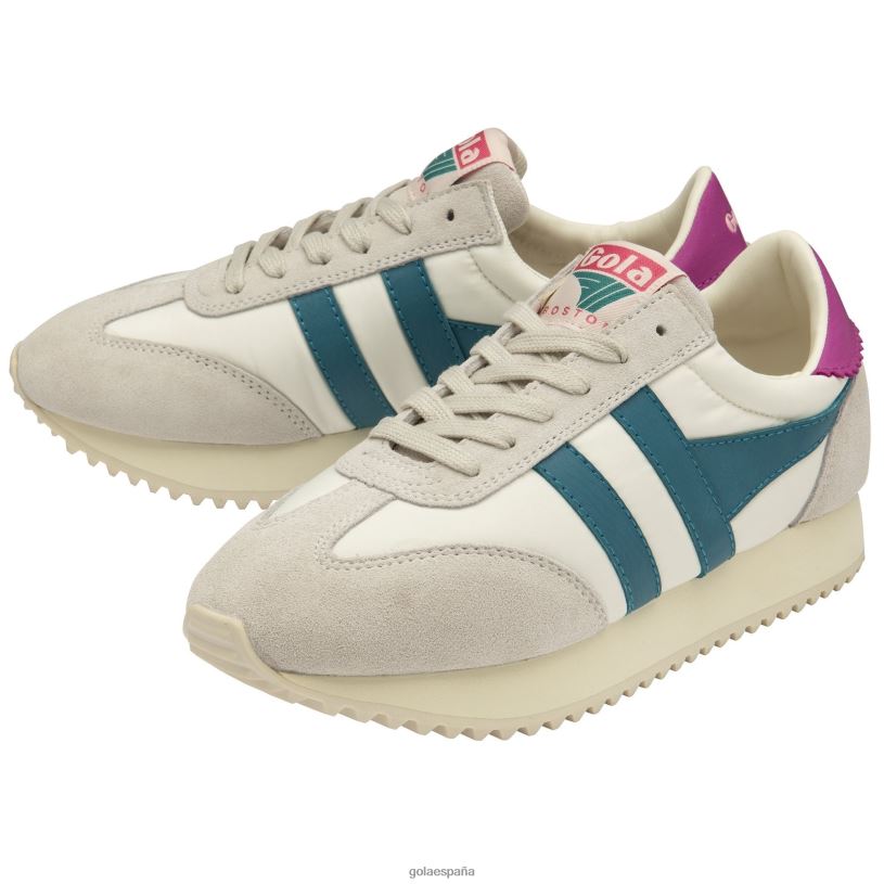 calzado V4PZL391 mujer Gola zapatillas clásicas boston '78 blanco roto/verde azulado/fucsia