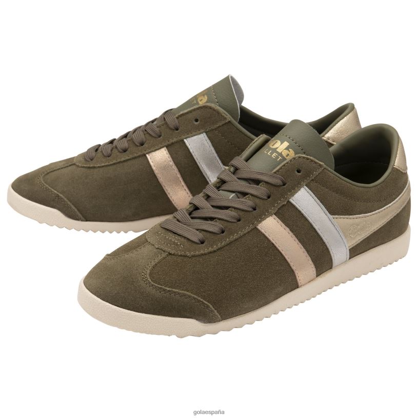 calzado V4PZL556 mujer Gola tenis clásicos con tridente y espejo de bala caqui/plata/oro