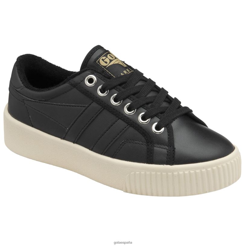 calzado V4PZL677 mujer Gola zapatillas clásicas de cuero Mark Cox de línea de base negro/blanco roto