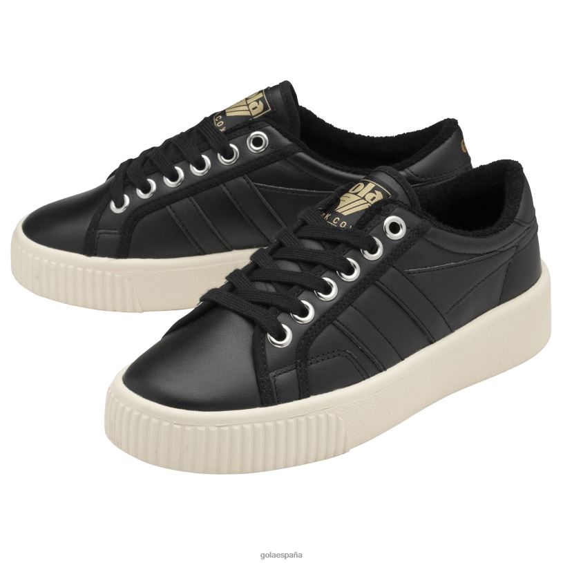 calzado V4PZL677 mujer Gola zapatillas clásicas de cuero Mark Cox de línea de base negro/blanco roto