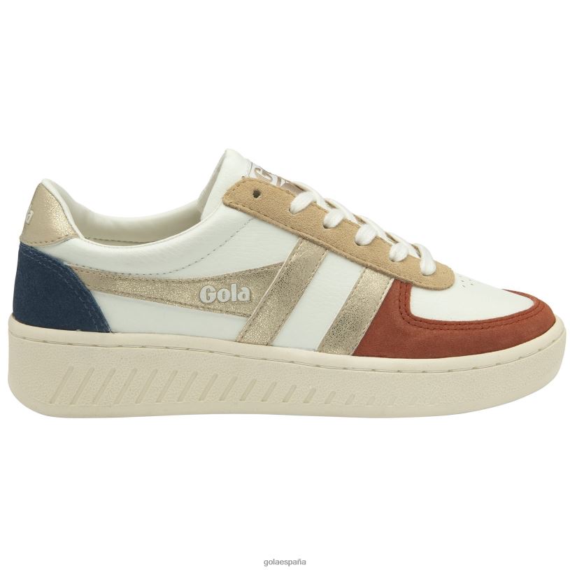 calzado V4PZL600 mujer Gola tenis classics grandslam quadrant blanco hueso/naranja especia/oro/tinta