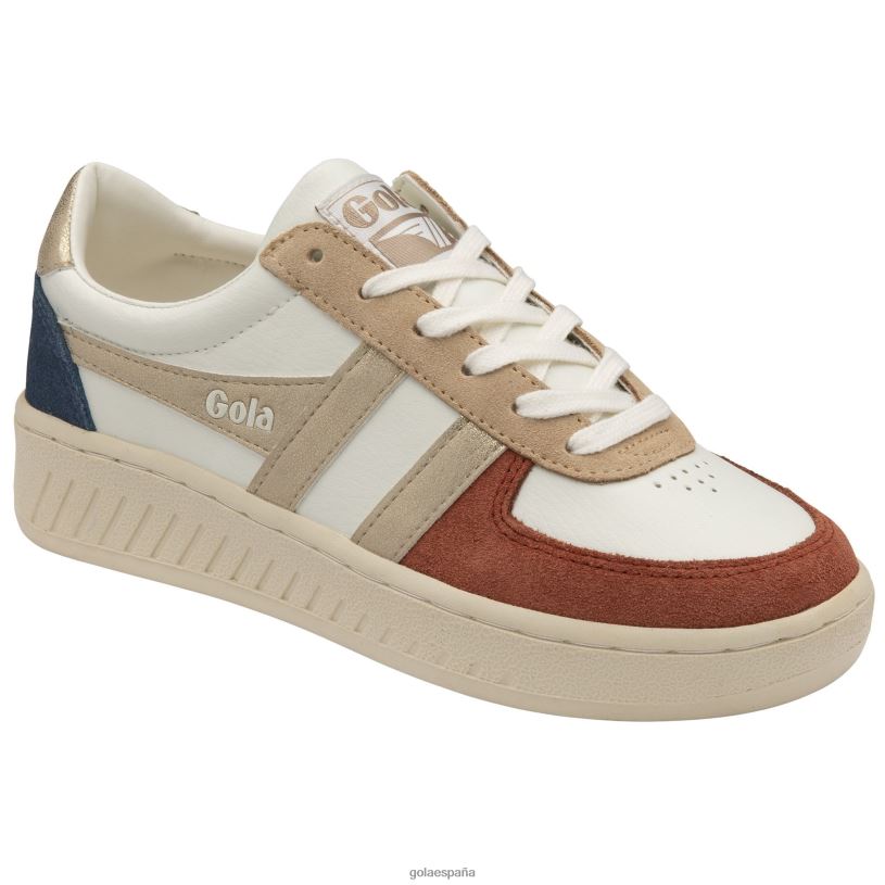 calzado V4PZL600 mujer Gola tenis classics grandslam quadrant blanco hueso/naranja especia/oro/tinta