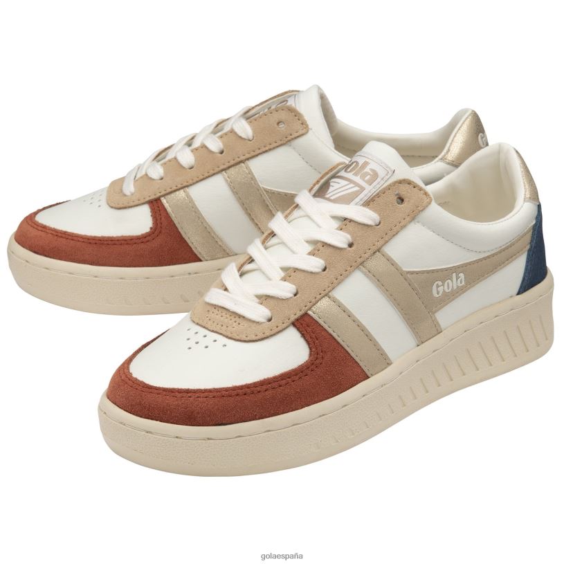 calzado V4PZL600 mujer Gola tenis classics grandslam quadrant blanco hueso/naranja especia/oro/tinta