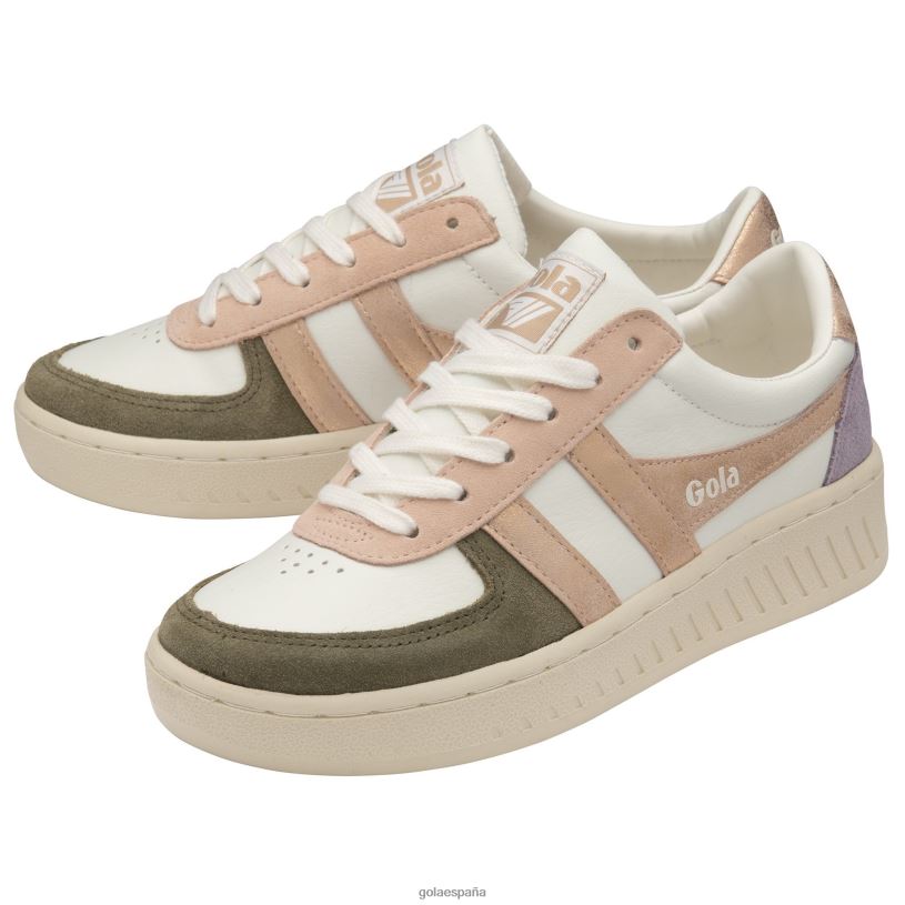 calzado V4PZL603 mujer Gola tenis classics grandslam quadrant blanco roto/caqui/oro rosa/lirio
