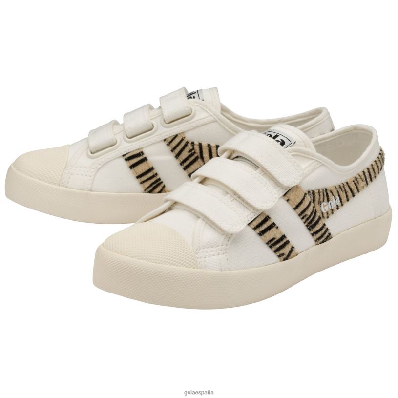 calzado V4PZL467 mujer Gola tenis vegan classics coaster safari con tiras blanco hueso/cebra