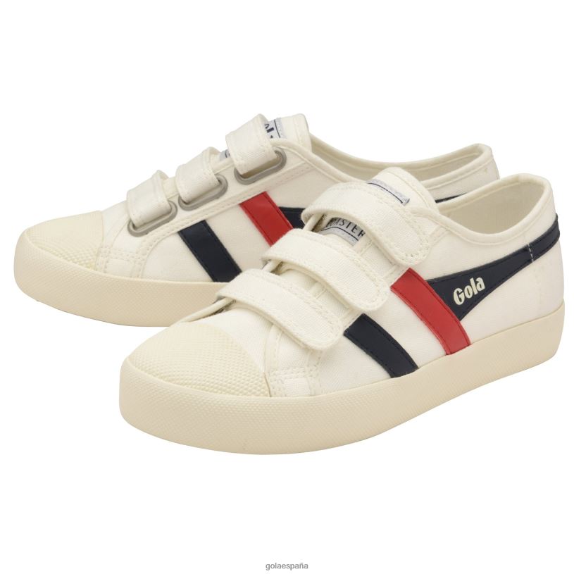 calzado V4PZL502 mujer Gola zapatillas clásicas veganas con correa estilo posavasos blanco roto/azul marino/rojo
