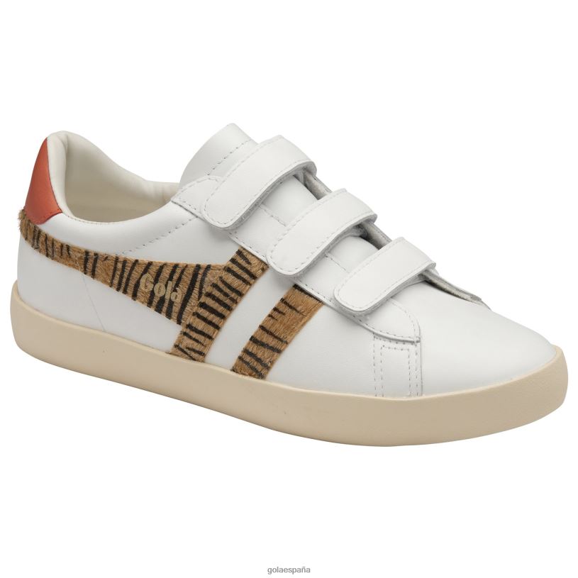 calzado V4PZL541 mujer Gola tenis classics nova con correa safari blanco/tigre/coral caliente