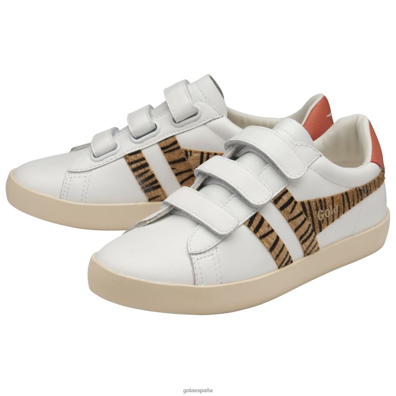 calzado V4PZL541 mujer Gola tenis classics nova con correa safari blanco/tigre/coral caliente